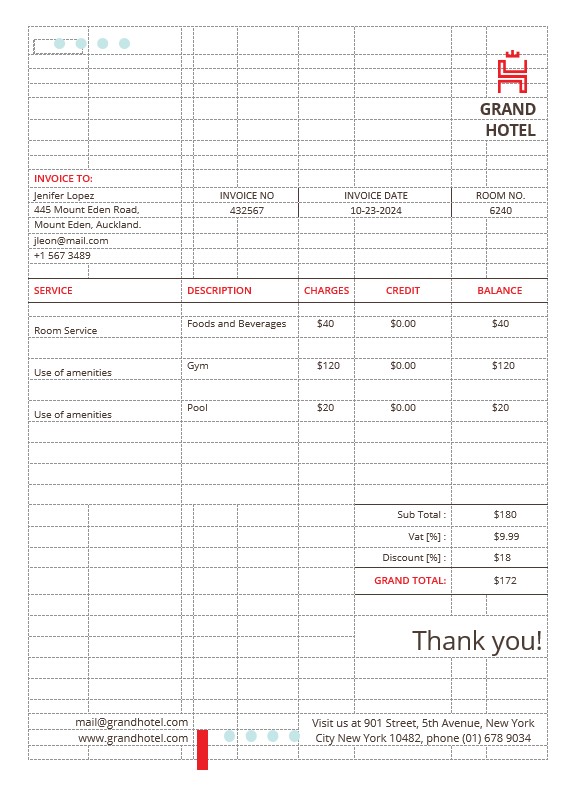 Grand Hotel Invoice Template PSD template